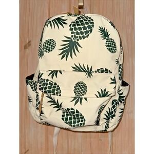 Pineapple Backpack 16" Cream Green Tropical Print Teen Women School Bag